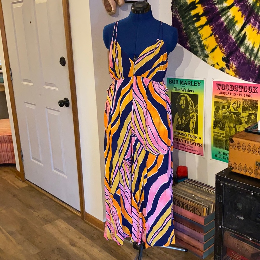 Multi colored Anthropologie jumpsuit w/ pockets